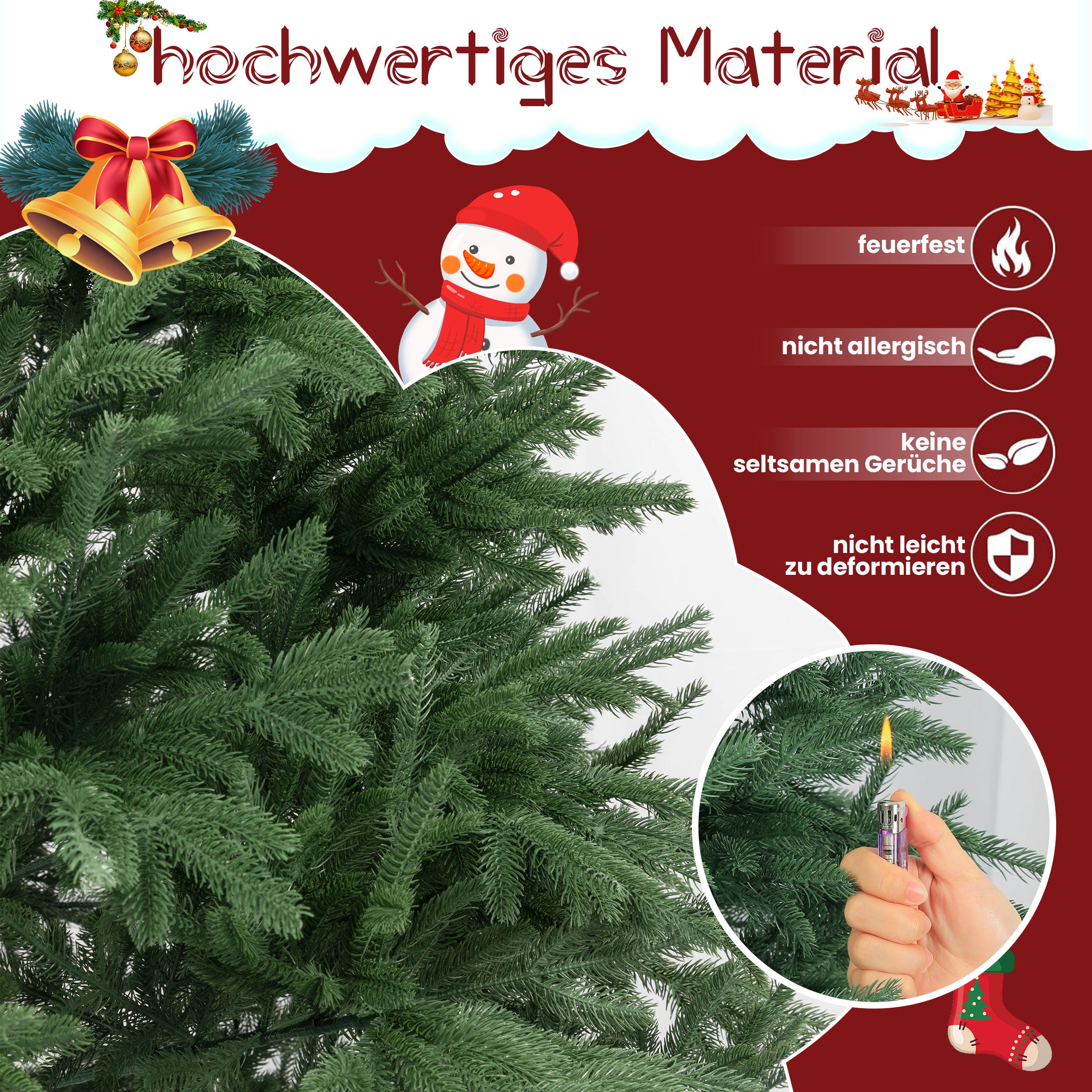 Christmas tree 100% PE material realistic look, reusable, sturdy metal stand, suitable for festive decoration