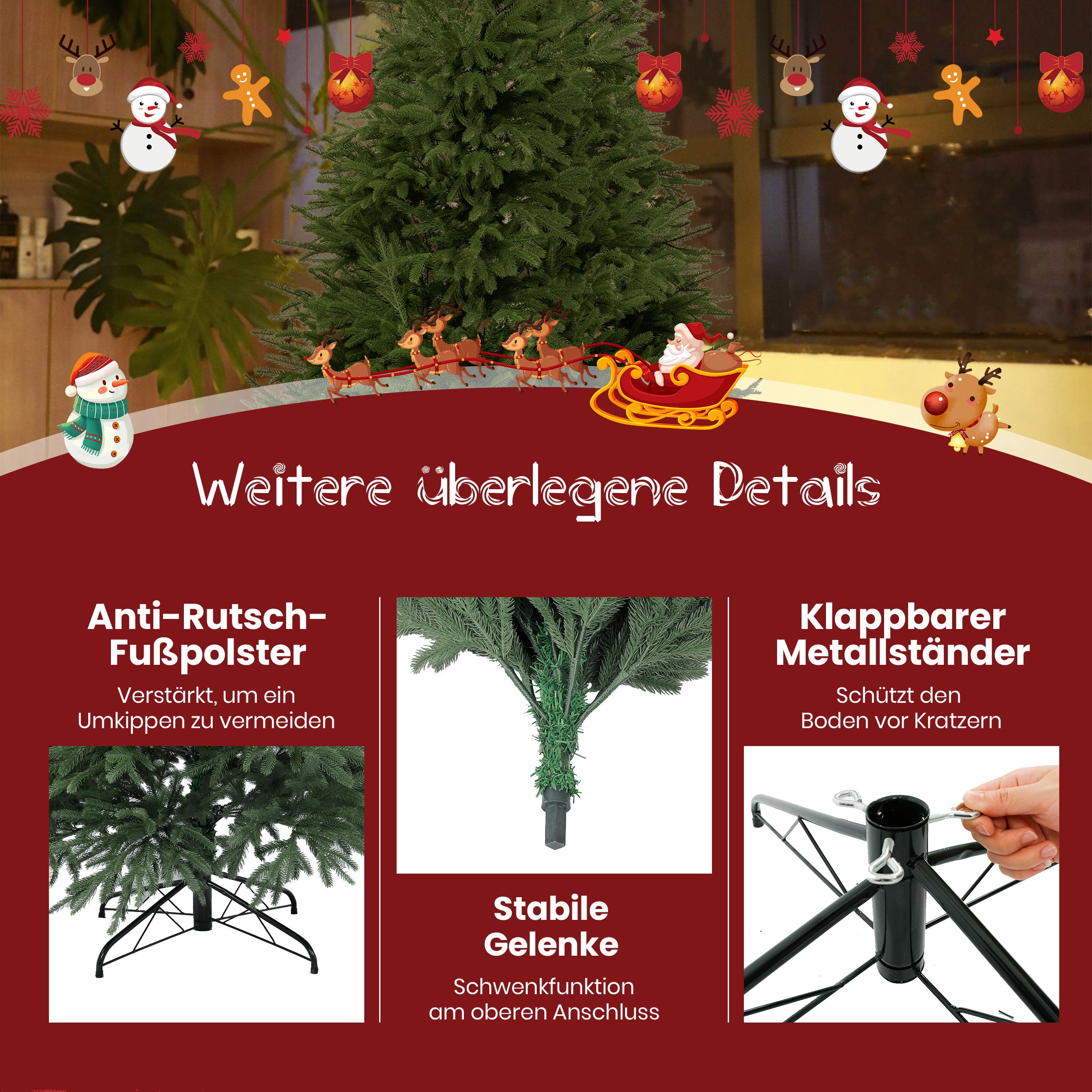 Christmas tree 100% PE material realistic look, reusable, sturdy metal stand, suitable for festive decoration