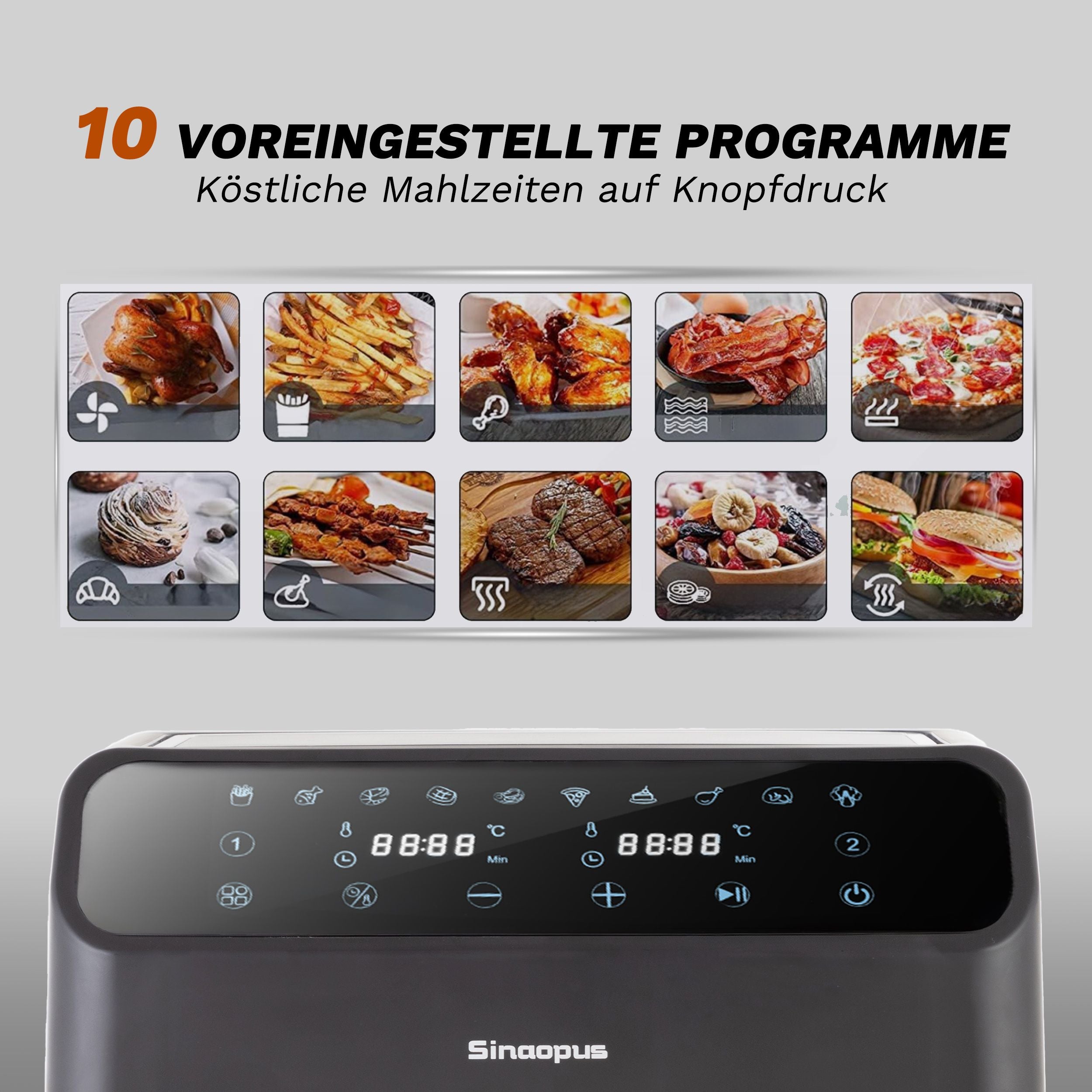 Multifunktionaler Touchscreen Airfryer mit Doppelkorb-Design – 9L XXL Kapazität für vielseitige, effiziente Rezepte!