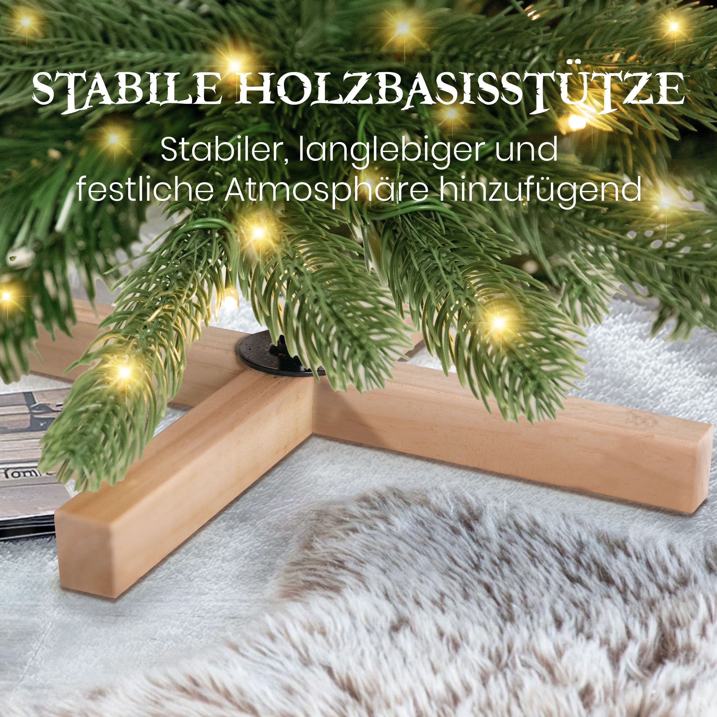 Künstlicher Weinachtsbaum LED Tannenbaum, PVC+PE mit 1180 Spitzen und 360 Warm-Weißen LED, 180cm und robuster Holzständer