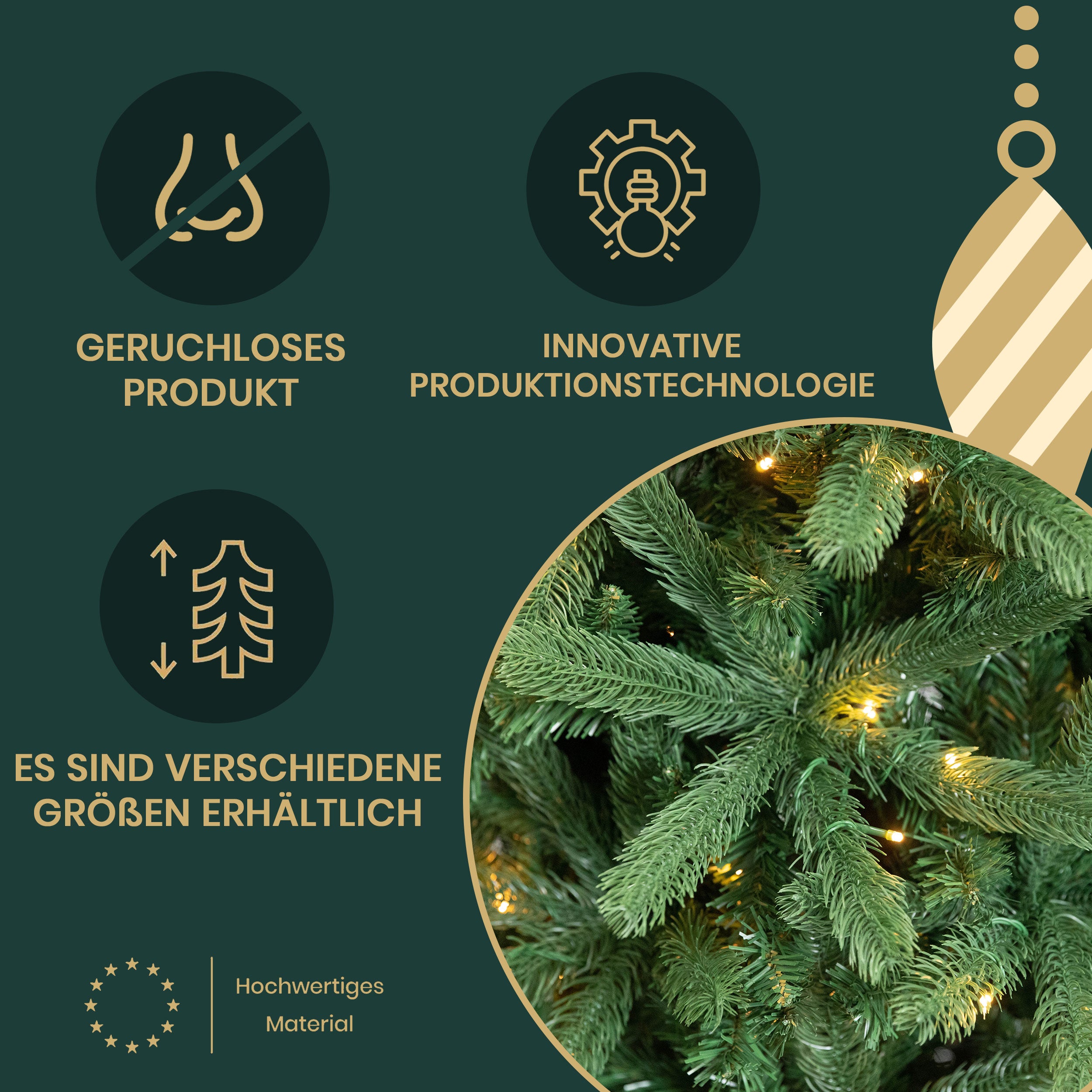 Künstlicher Weinachtsbaum LED Tannenbaum, PVC+PE mit 1180 Spitzen und 360 Warm-Weißen LED, 180cm und robuster Holzständer