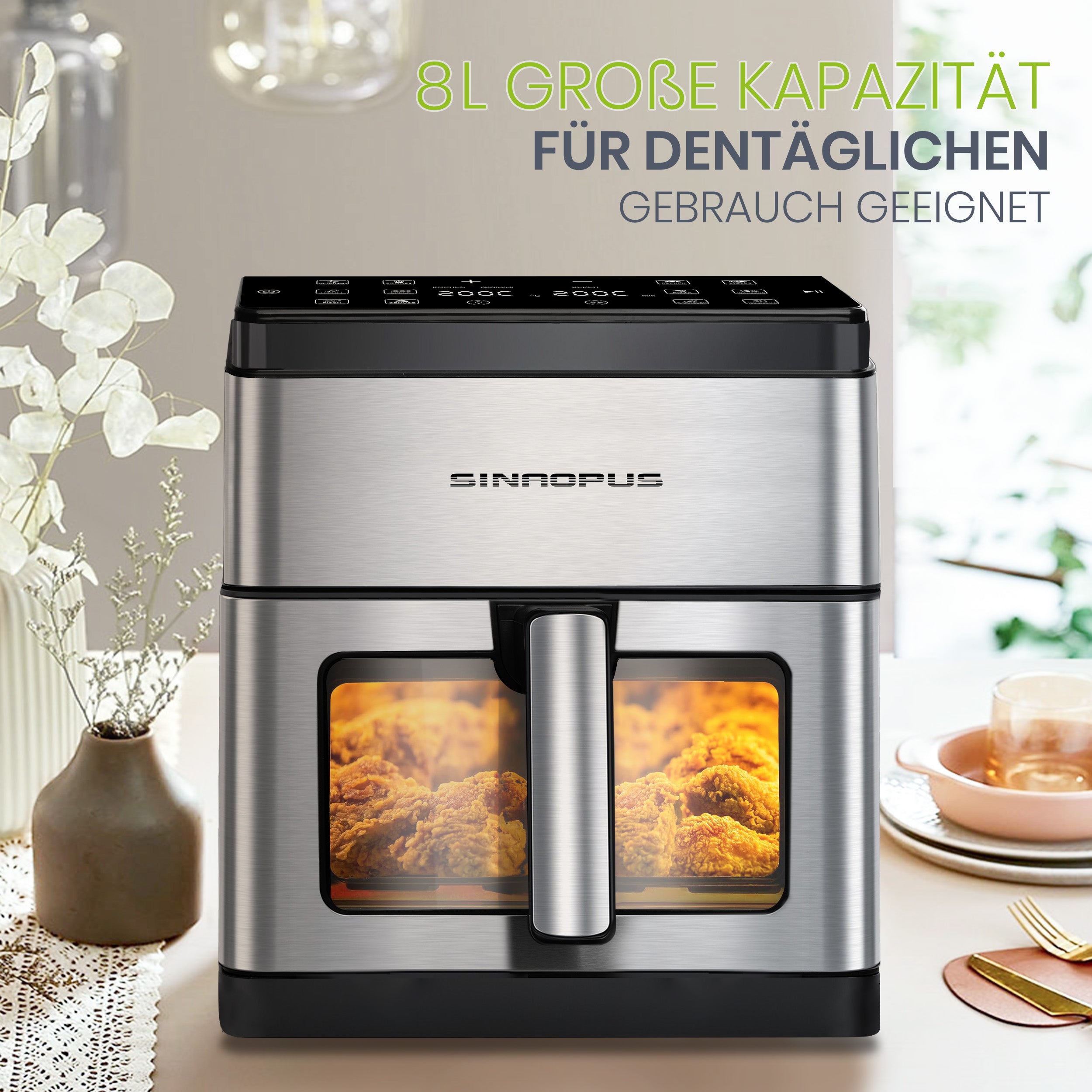 Heißluftfritteuse Kompakter Airfryer RA880 XXL, 12-in-1 Kochfunktionen Fritteuse 8 Liter mit Sichtfenster und Top-LED-Bildschirm, weniger Öl, einstellbare Zeit und Temperatur