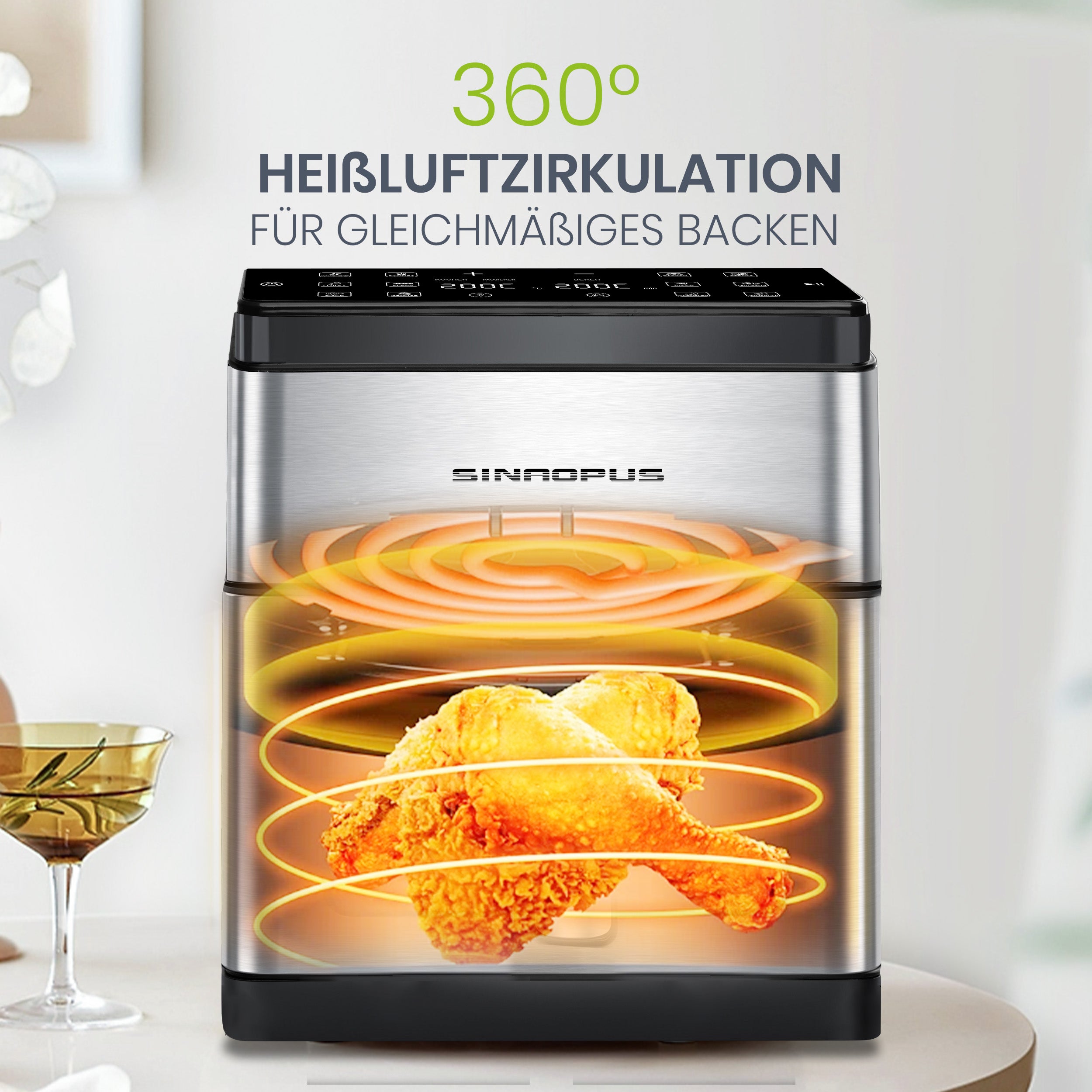 Heißluftfritteuse Kompakter Airfryer RA880 XXL, 12-in-1 Kochfunktionen Fritteuse 8 Liter mit Sichtfenster und Top-LED-Bildschirm, weniger Öl, einstellbare Zeit und Temperatur