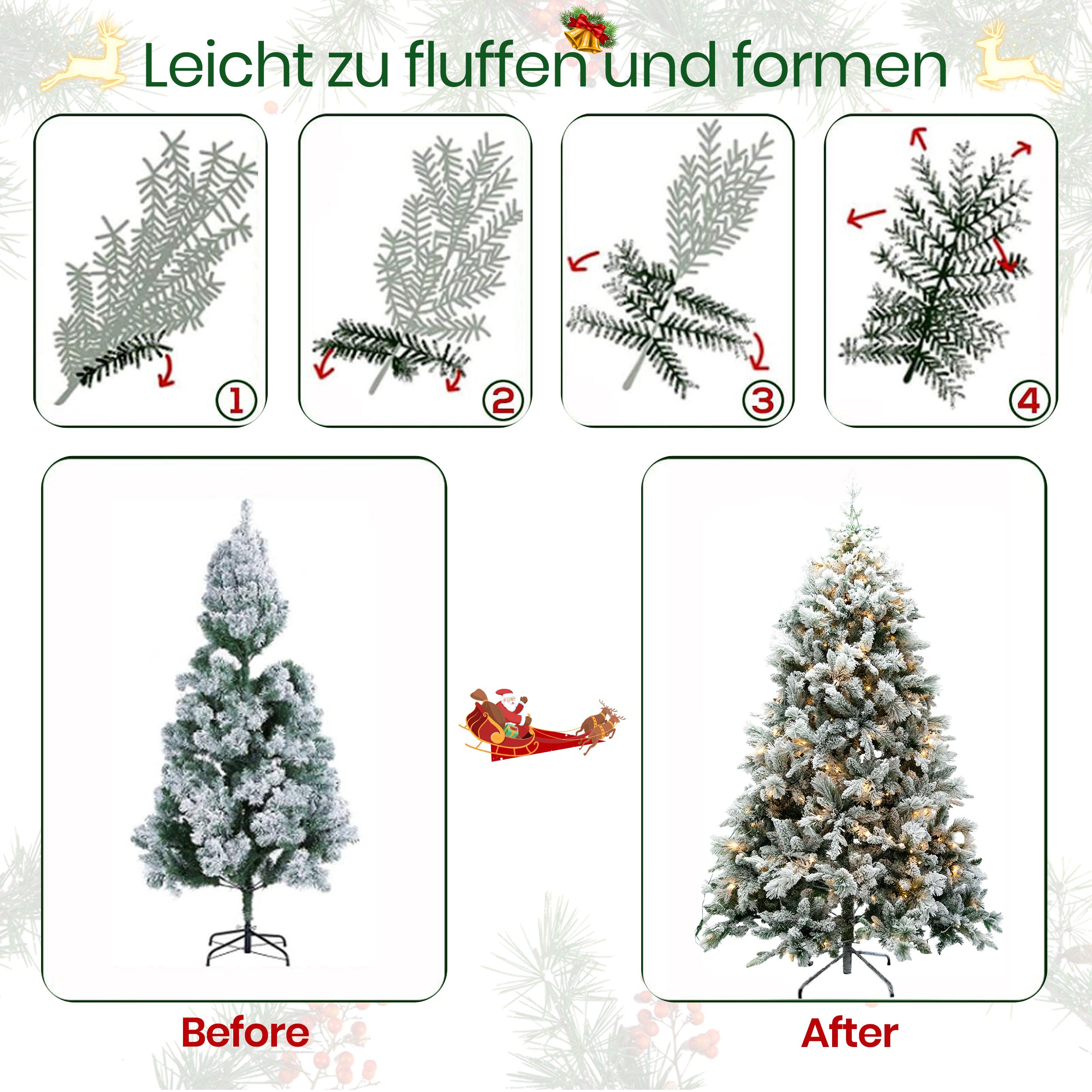 Künstlicher Weihnachtsbaum Tannenbaum mit beleuchtung, LED Christbaum, Schnee PE+PVC mit 1100 Spitzen und 360 Warm-Weißen LED, 180 cm mit Metallständer